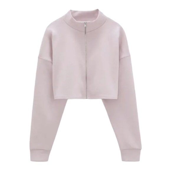 Zara Outerwear Lavender Cropped Full Zipper Front Sweatshirt Size Small - Picture 2 of 13